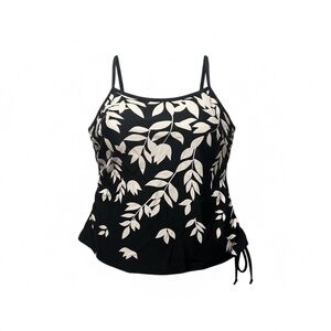Black & White Leaf Print Women's Tankini Swimsuit Top – Plus Size XXL – NWOT